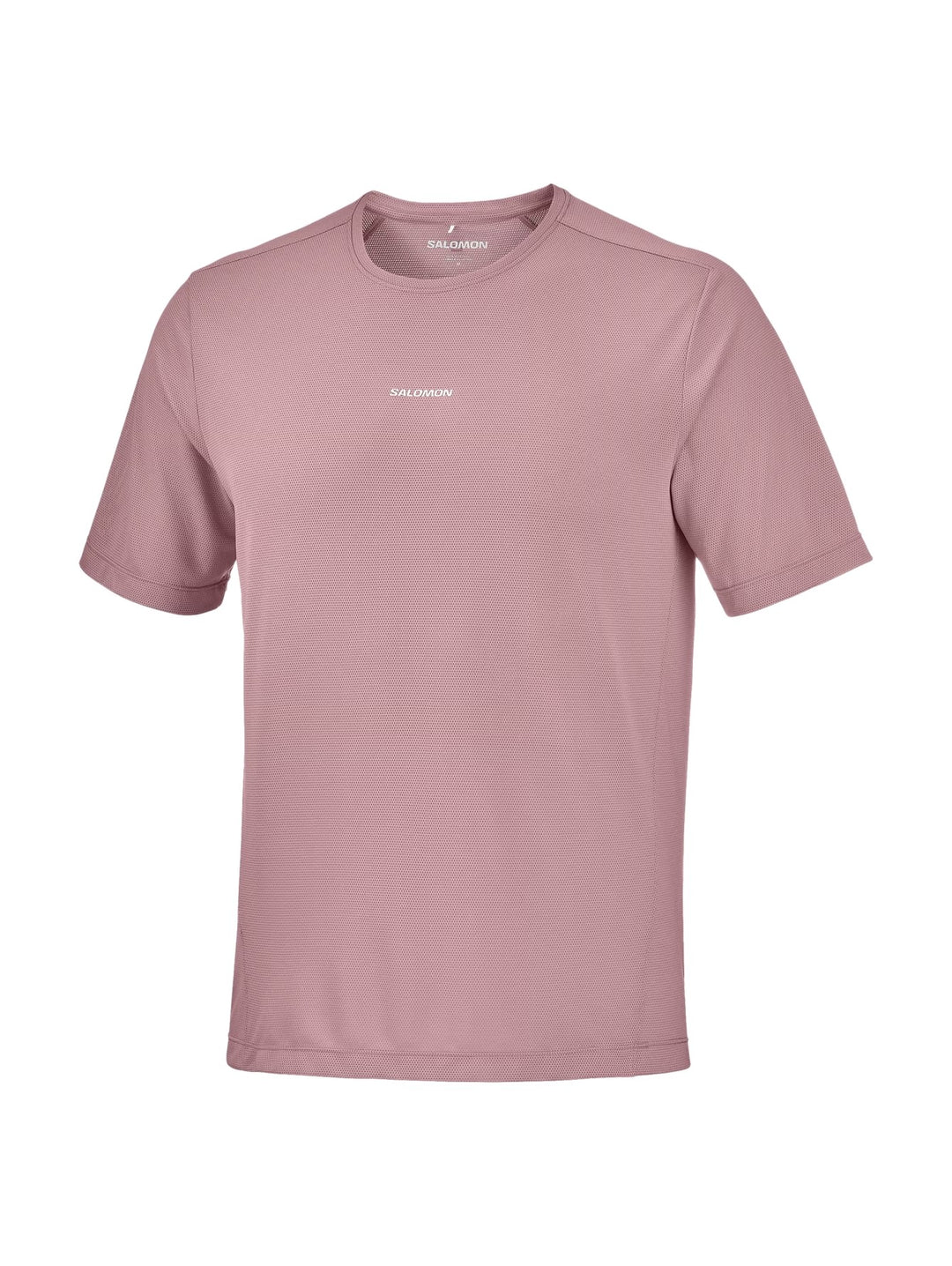 Hombre vistiendo playera deportiva Salomon Shakeout Core color antler con camiseta interior negra y shorts a juego.