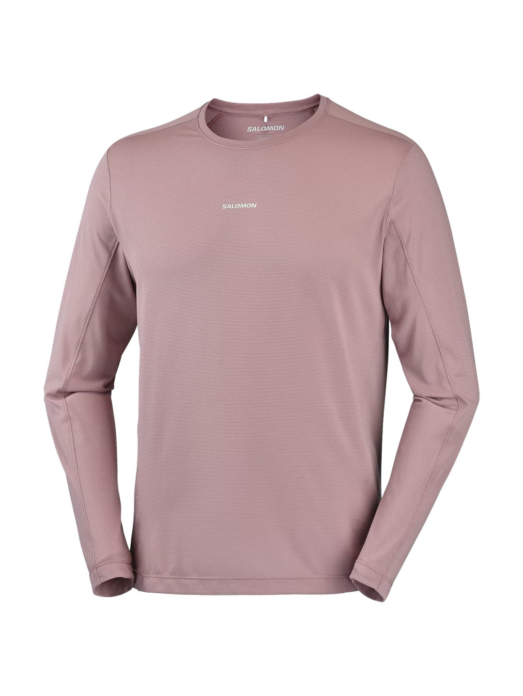 Hombre vistiendo playera Salomon Shakeout Core color Antler de manga larga y cuello redondo.