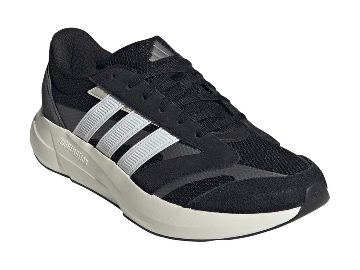 Tenis Adidas Lightshift 2.0 en color negro con franjas blancas y suela blanca Lightmotion.