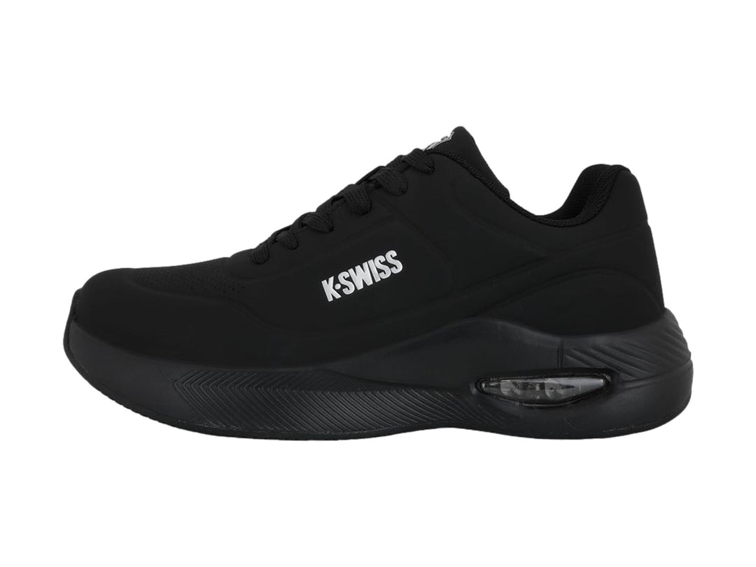Tenis K-Swiss Lavent V en color negro monocromático con suela amortiguada y acabado mate.