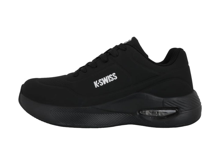 Tenis K-Swiss Lavent V en color negro monocromático con suela amortiguada y acabado mate.