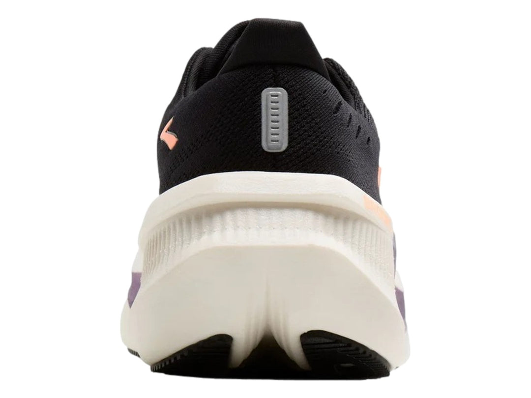 Tenis Brooks Glycerin Max 2 en color negro con detalles en durazno y morado y suela blanca gruesa.