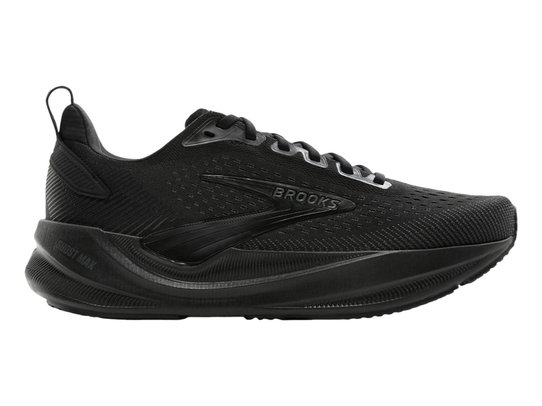 Tenis Brooks Ghost Max 4 en color negro total, vista lateral sobre fondo blanco.
