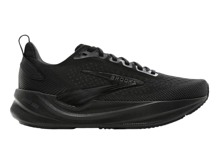 Tenis Brooks Ghost Max 4 en color negro total, vista lateral sobre fondo blanco.