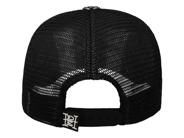 Gorra snapback negra de Cara Blanca con bordados blancos de caballos y texto Death is Certain